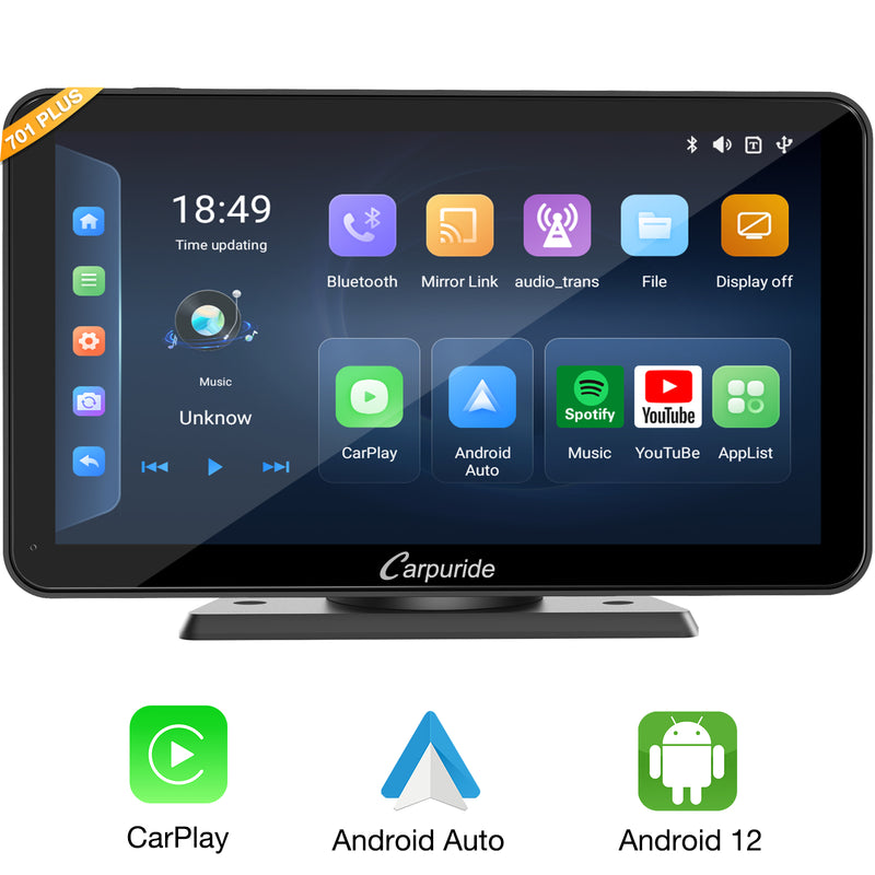 CARPURIDE W701 Plus Portable Wireless Car Stereo, Support Install Apps