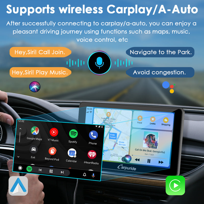 CARPURIDE W701 Plus Portable Wireless Car Stereo, Support Install Apps