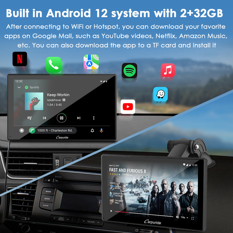 CARPURIDE W901 Plus Portable Wireless Car Stereo, Support Install Apps