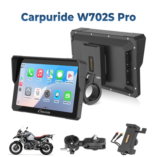 Carpuride W702S Pro/W502S Pro With TPMS Option– Plug-and-Play Motorcycle Stereo with Easy-Mount  & Removal Bracket, Styled Like a Navigation Bracket