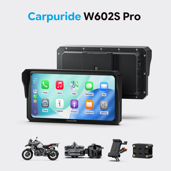 Carpuride W602S Pro with Optional TPMS | 6-Inch Motorcycle CarPlay | Plug-and-Play BM05 Bracket with Type-C Port