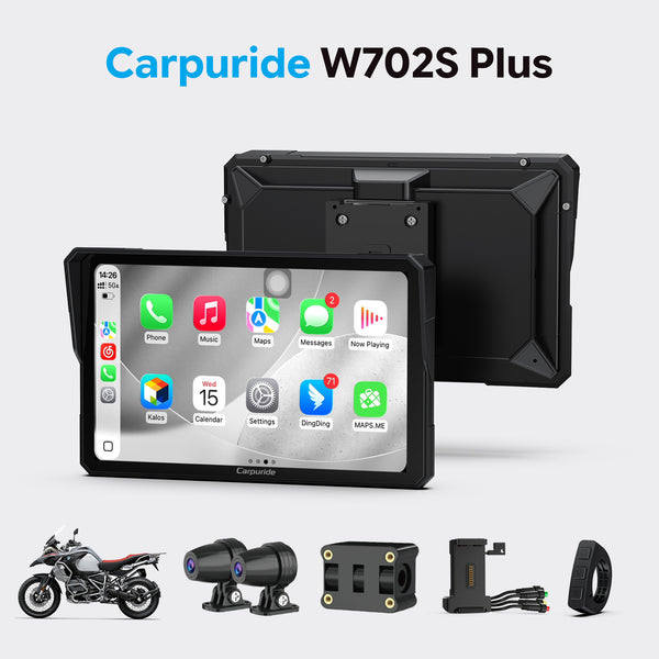 Carpuride W702 Plus Wireless Portable Motorcycle Stereo - Install Apps, Built-in GPS & Dual Cameras