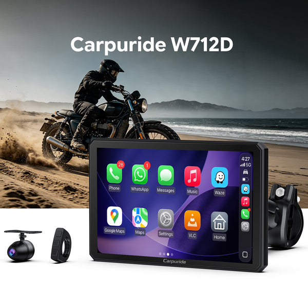 Carpuride W712D with TPMS Option | Rotatable Motorcycle Stereo with GPS Navigation & Dash Cam