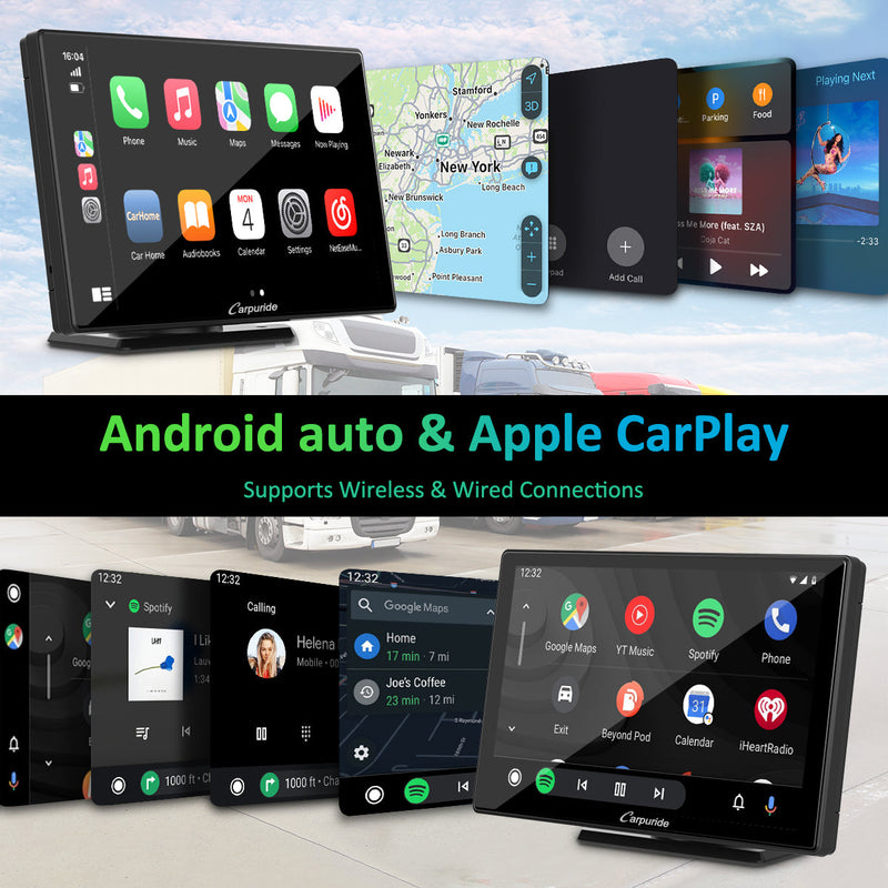 CARPURIDE Wireless Portable Car Stereo, 9 Inch IPS Touch screen, support Carplay/ Android Auto/ Google and Siri Assistant / GPS/ Mirror link/ Bluetooth/ FM/ Light-sensing/ EQ effect