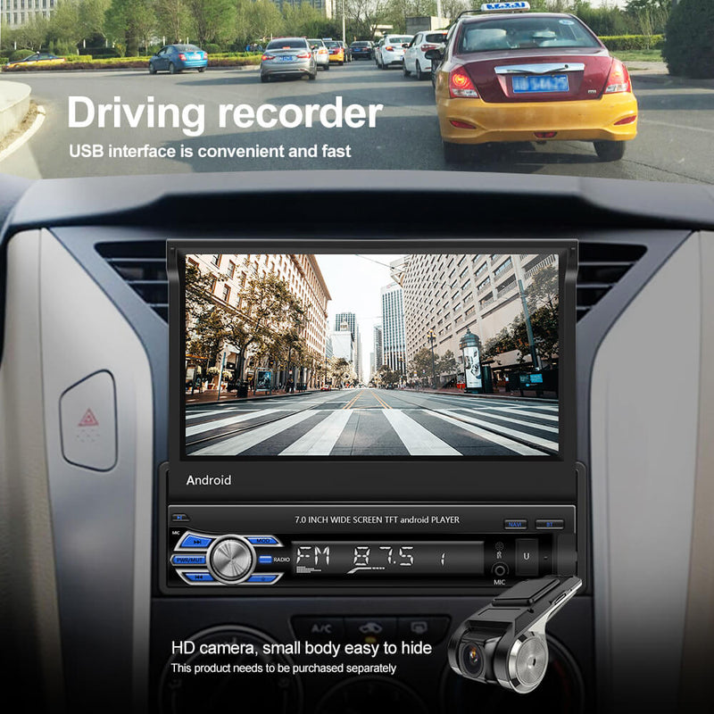 CARPURIDE 1Din Android 10.1 Car Radio Autoradio 7'' Retractable Touch Screen Car Video Stereo GPS Navigation Wifi USB