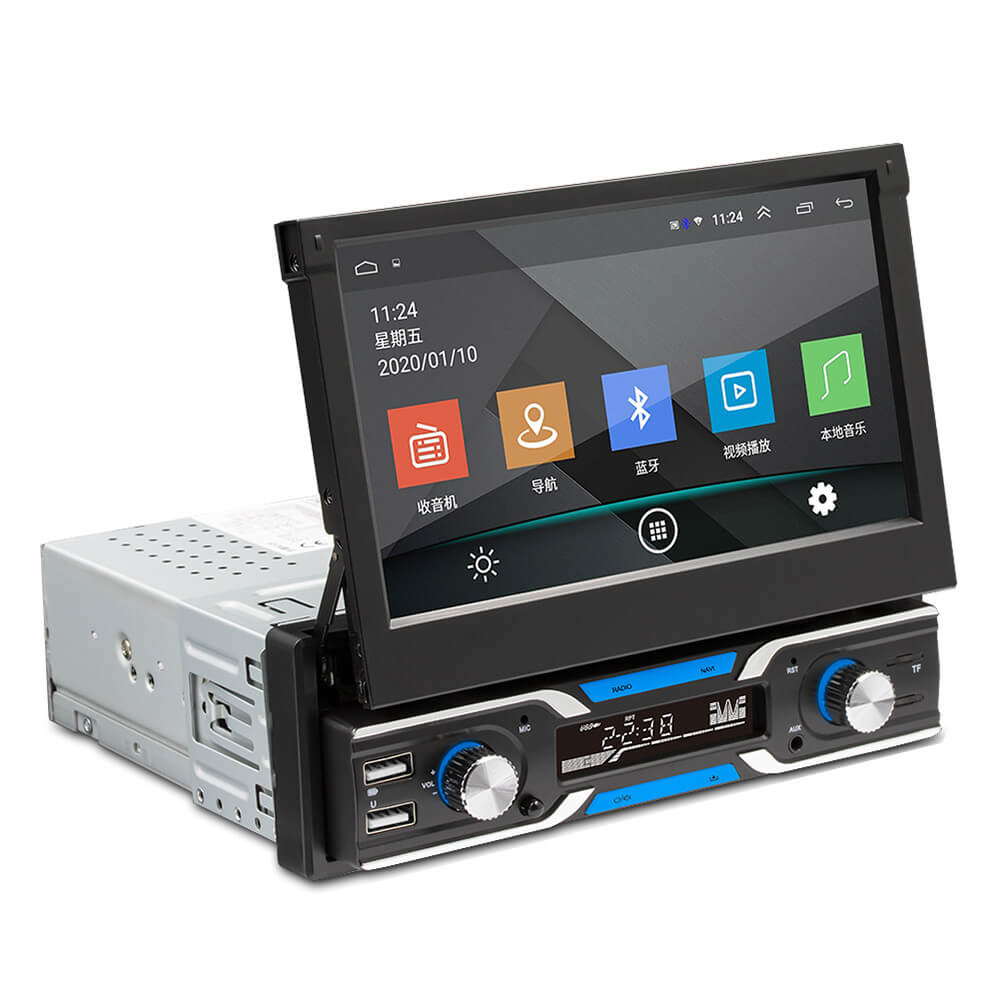 Android 9.0 Autoradio Rétractable GPS Wifi Autoradio 1 Din 7'' Écran tactile  Voiture Multimédia Mp5 Player Support Caméra Pas de DVD