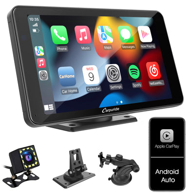 CARPURIDE Portable Wireless Apple CarPlay & Android Auto, 7" Touch Screen, Backup Camera, Multimedia Bluetooth Navigatio