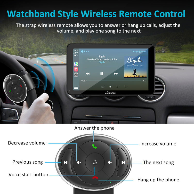 CARPURIDE W701 Wireless Portable Car Stereo with Steering Wheel Control