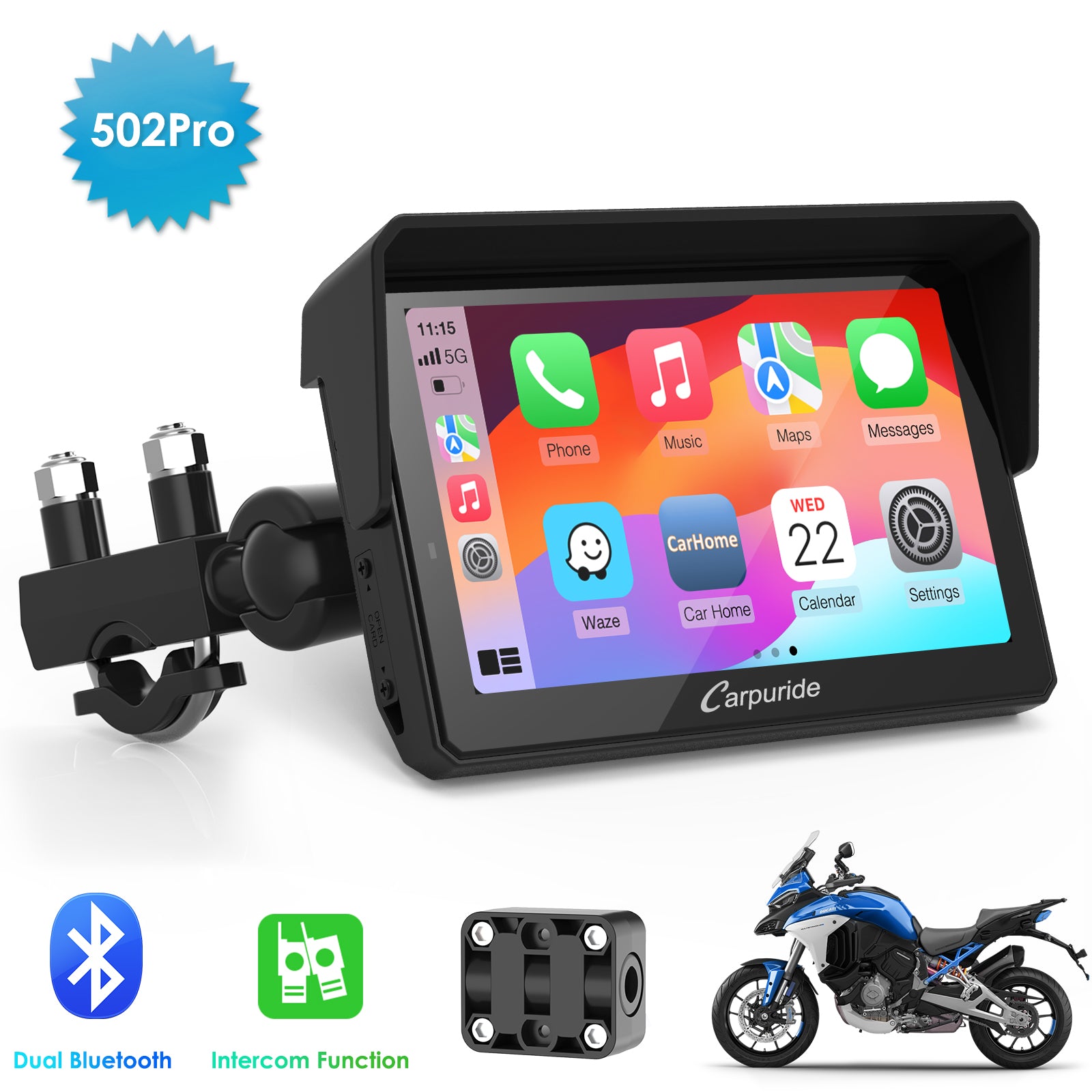 Motorcycle Sos Carpuride W502/W702 Pro Motorcycle CarPlay Stereo - TPMS Optional, SOS ...