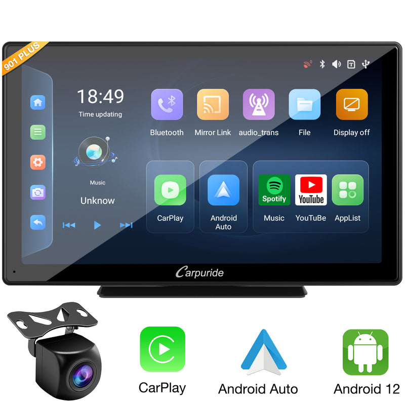 CARPURIDE W901 Plus Portable Wireless Car Stereo with Backup Camera, Support Install Apps