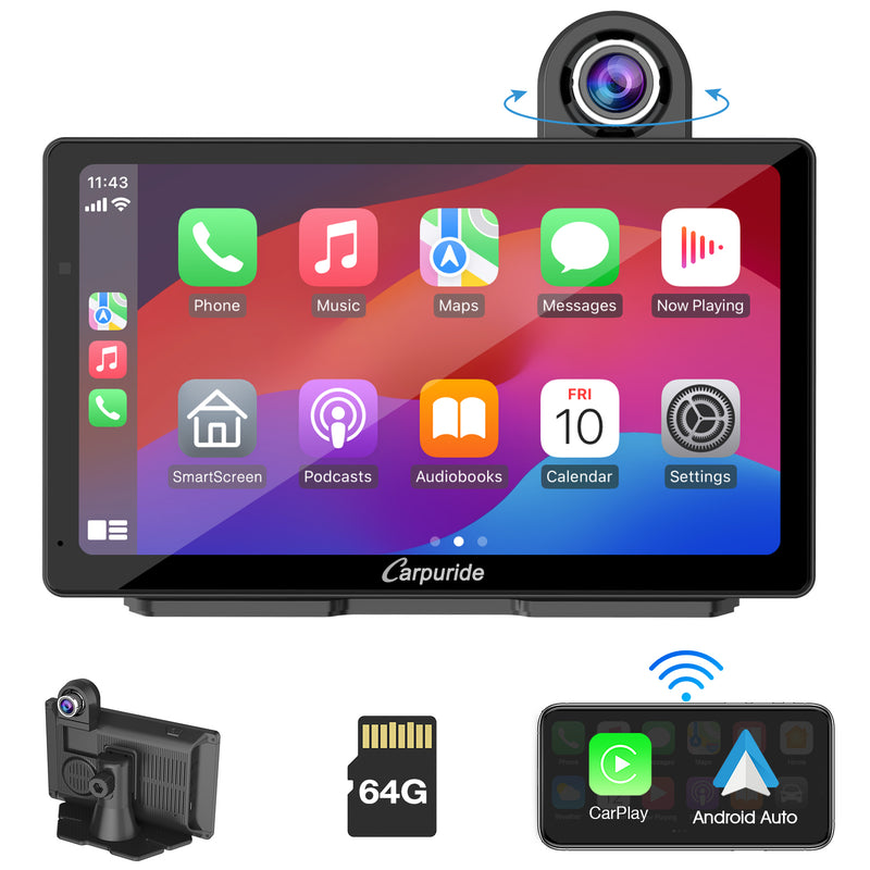 touch screen car audio with front camera support carplay & android auto