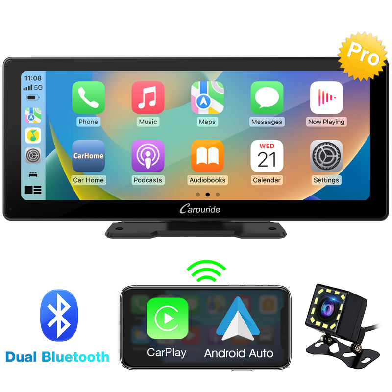 Carpuride W103 Pro with backup camera supports carplay & android auto through dual bluetooth