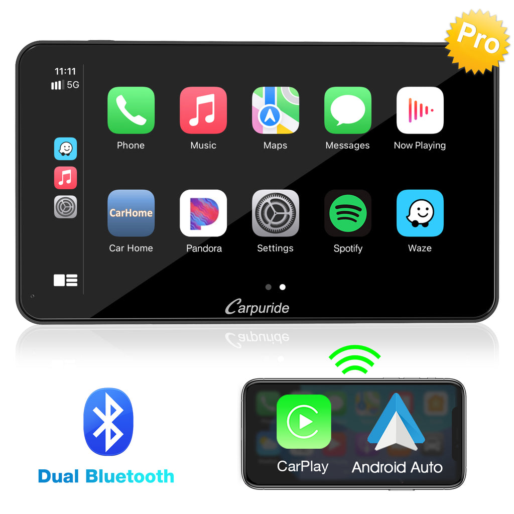Carpuride W701, Carpuride 7 inch Portable Wireless Apple Carplay & Android  Auto, IPS Touchscreen, Bluetooth 5.0 Audio Hands Free Calling/Mirror