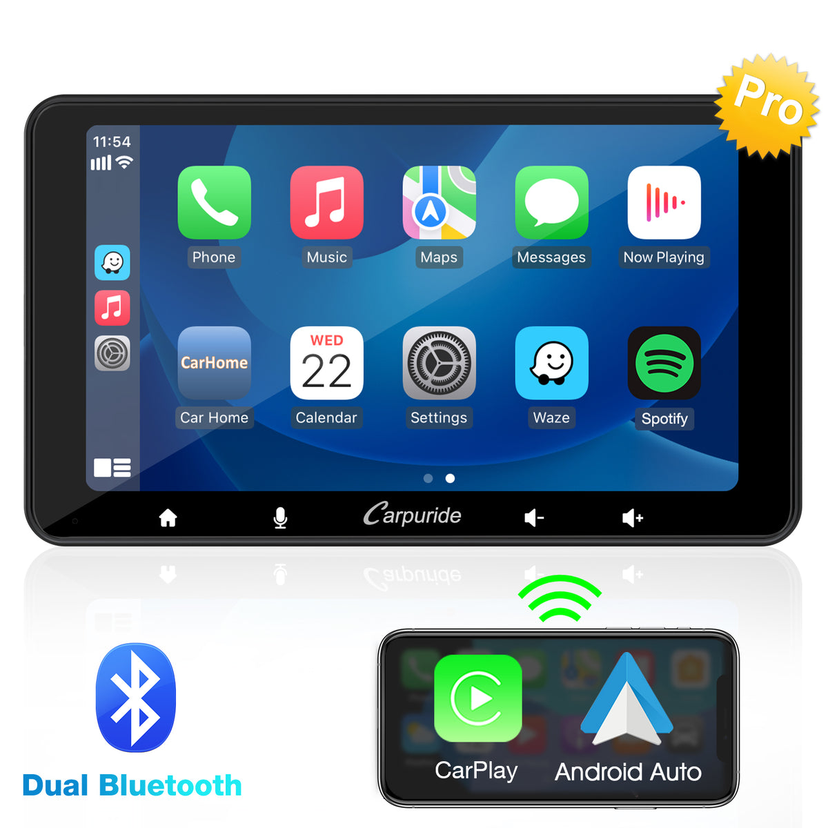 CARPURIDE W708 Pro Portable Smart Multimedia Dual Bluetooth Dashboard
