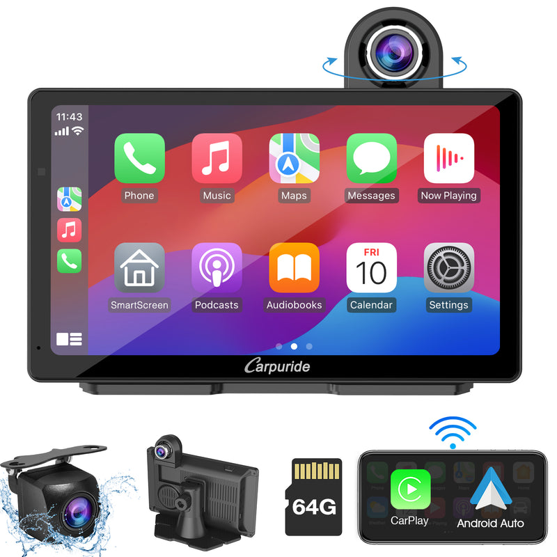 CARPURIDE W703 Portable Smart Multimedia Car Stereo with Dual Cameras and DVR Function