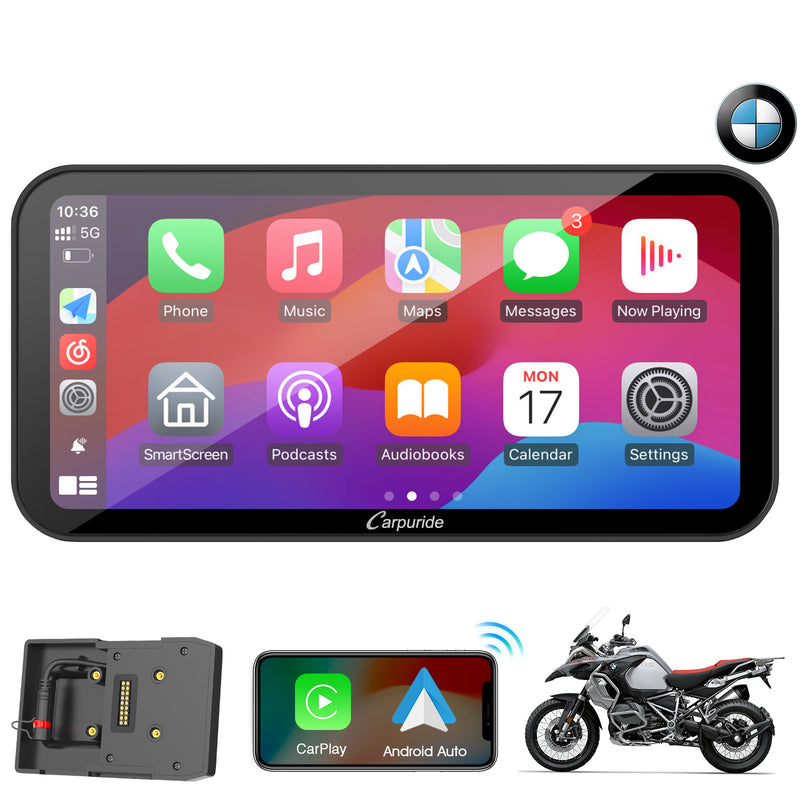 Carpuride W603B Wireless Portable Motorcycle Stereo with BMW Motorcycles Bracket