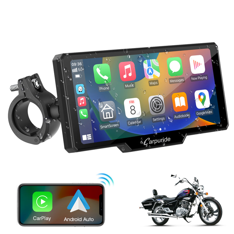 Carpuride W619B side view, BMW motorcycle gps supports both apple carplay & android auto
