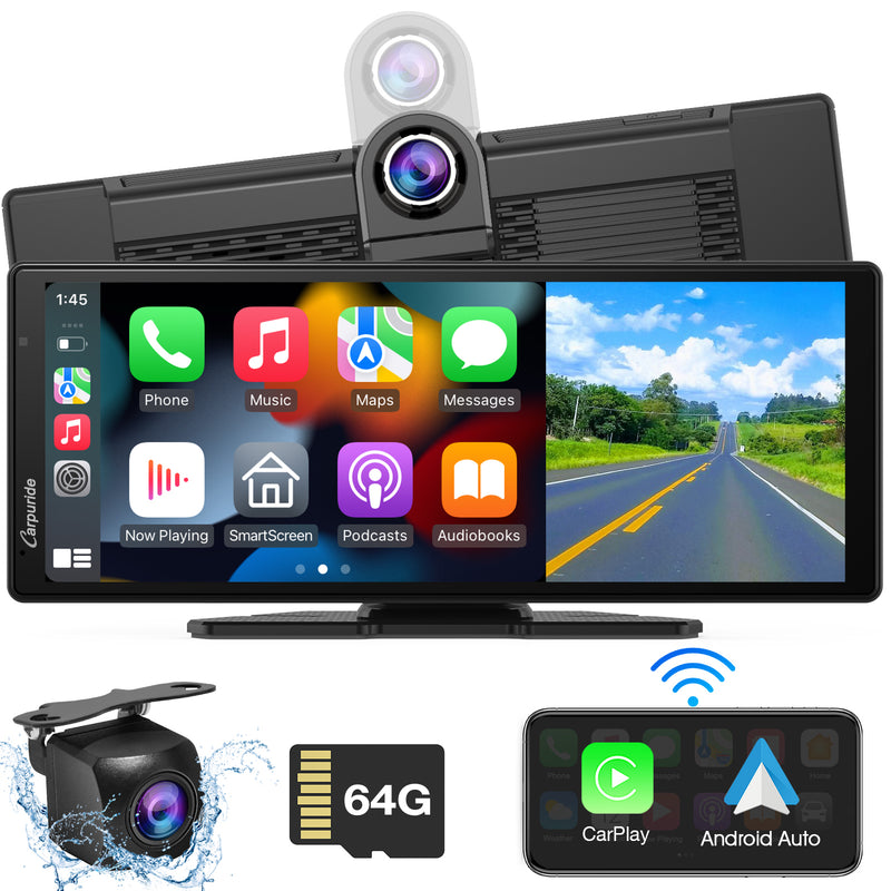 CARPURIDE W903 Portable Smart Multimedia Dashboard Console with Dual Cameras and DVR Function