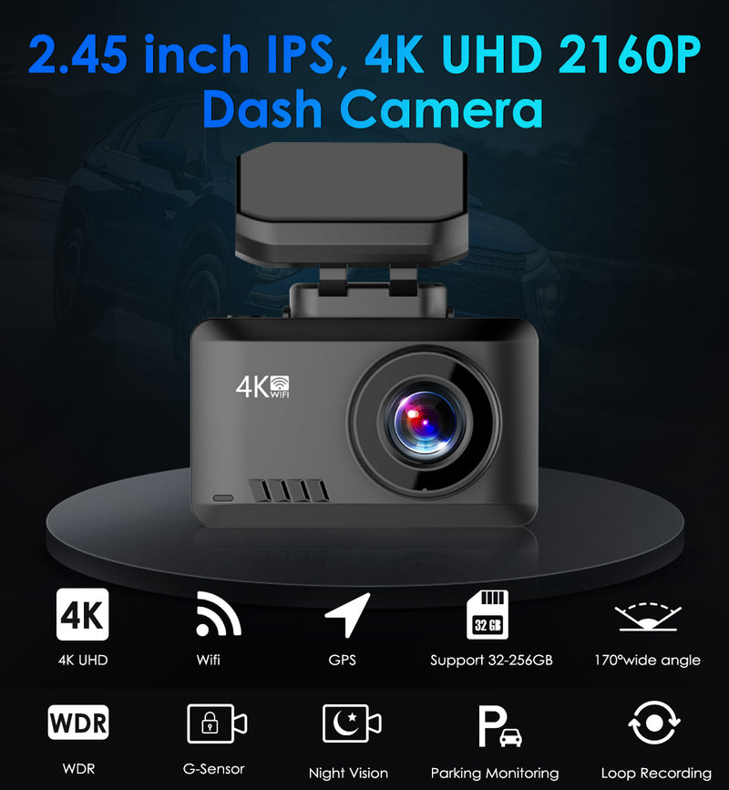 CARPURIDE T8, 2.45 Inch IPS, 4K UHD 2160P Dash Camera