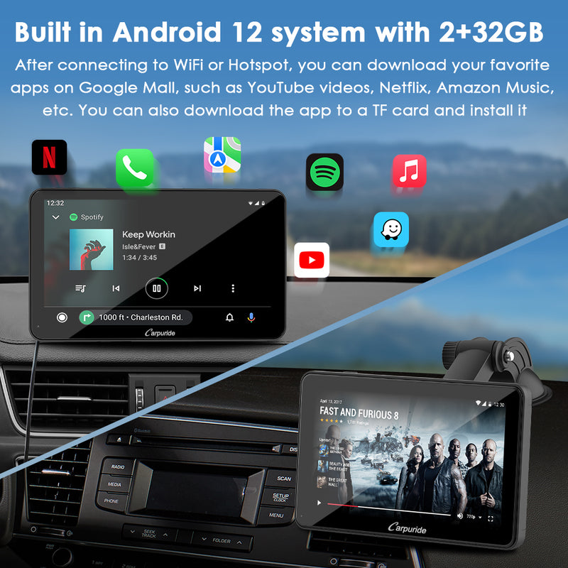  Carpuride W702 for Motorcycle, 7 inch Waterproof Touchscreen,  Portable Apple Carplay/Android Auto GPS Navigation for Motorbike, Support  Dual Bluetooth, Car GPS, Siri, Google Assistant, TF-64G : Electronics