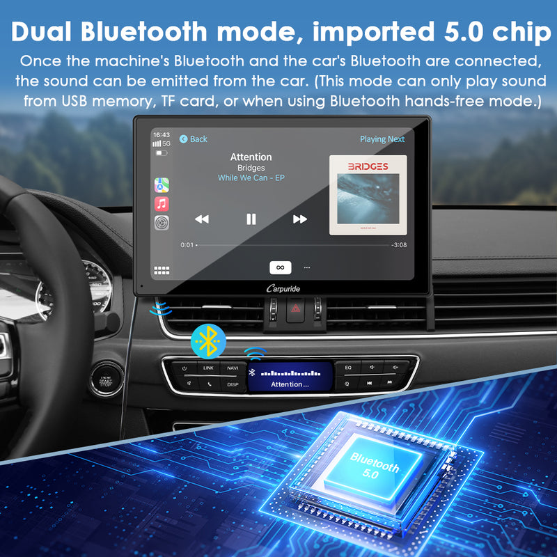 CARPURIDE W901 Plus Portable Dual Bluetooth Wireless Car Stereo with Backup Camera, Support Install Apps