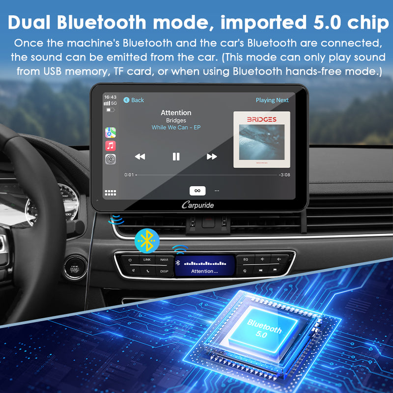 CARPURIDE W701 Plus Portable Dual Bluetooth Wireless Car Stereo with Backup Camera, Support Install Apps