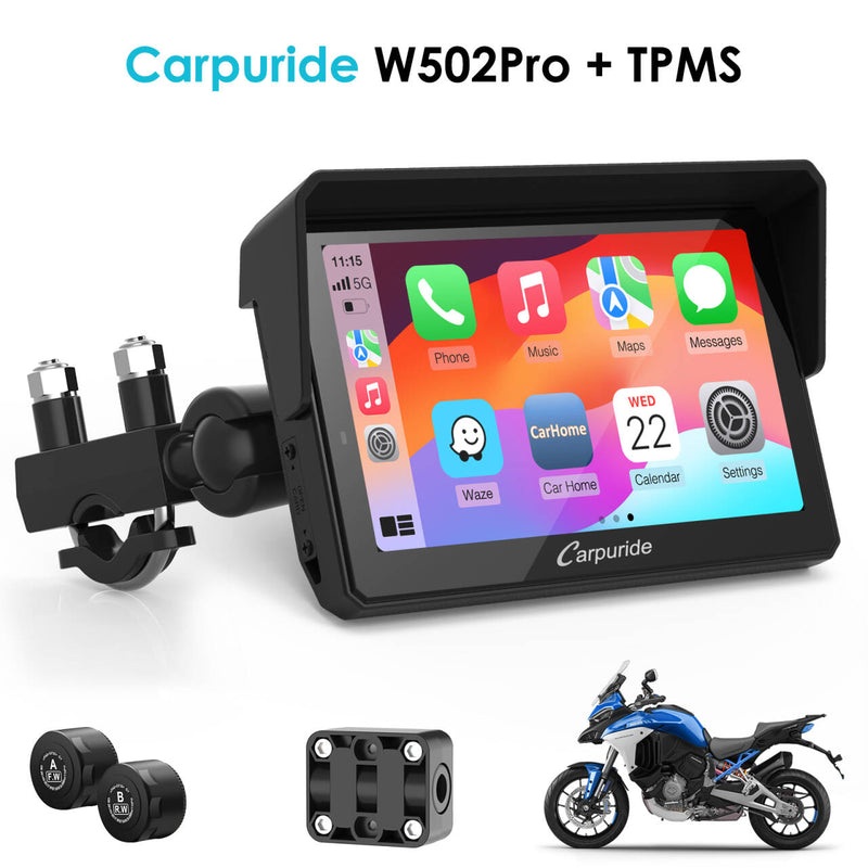 Carpuride W502 Pro/TPMS optional Wireless Portable Upgraded Dual Bluetooth Waterproof IP67 Motorcycle Stereo, with Intercom function, Compass/Barometer