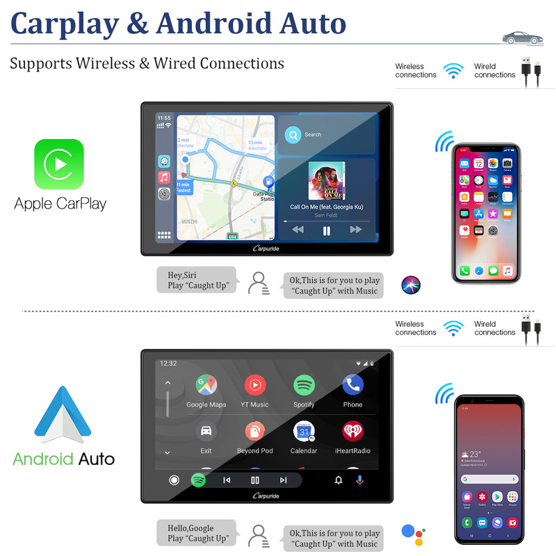 CARPURIDE YT09S Double Din Car Stereo with Wireless Apple CarPlay&Android Auto,9" IPS Touch Screen, GPS Navigation, BT, USB, FM, Rear Camera, SWC