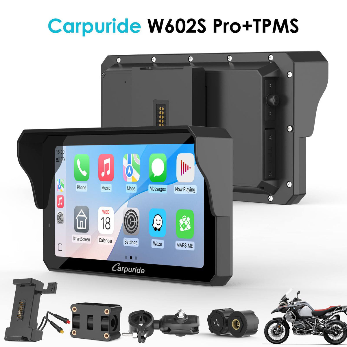 W602S Pro 6-Inch Motorcycle CarPlay | Plug-and-Play BM05 Bracket
