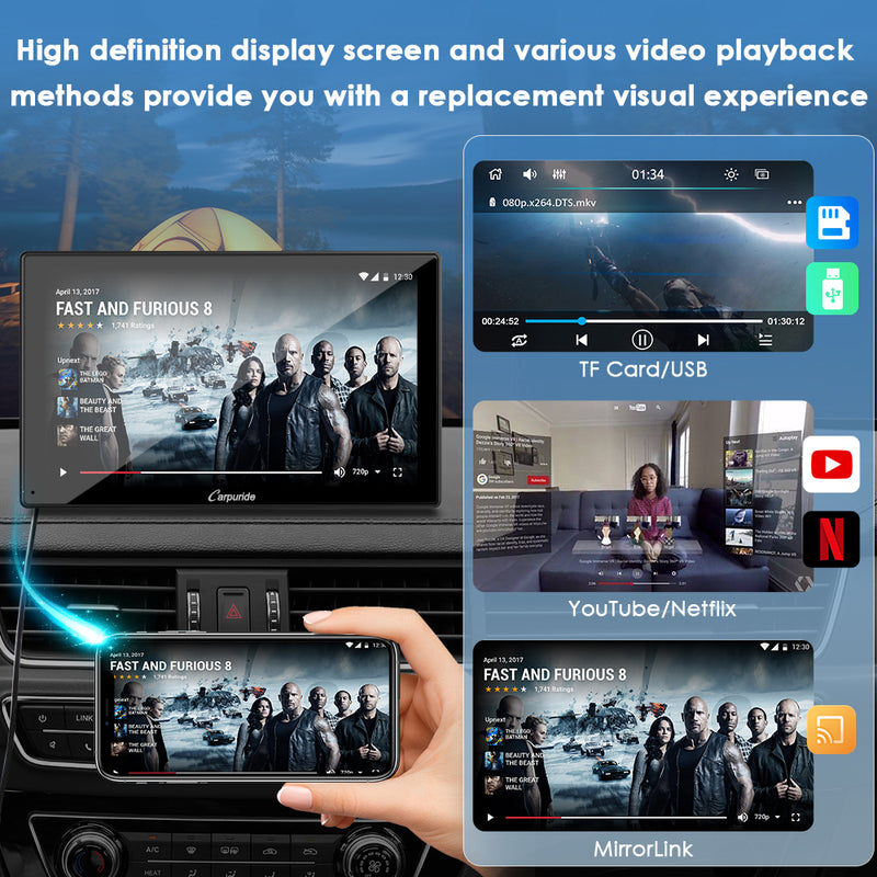 CARPURIDE W901 Plus Portable Wireless Car Stereo with Backup Camera, Support Install Apps