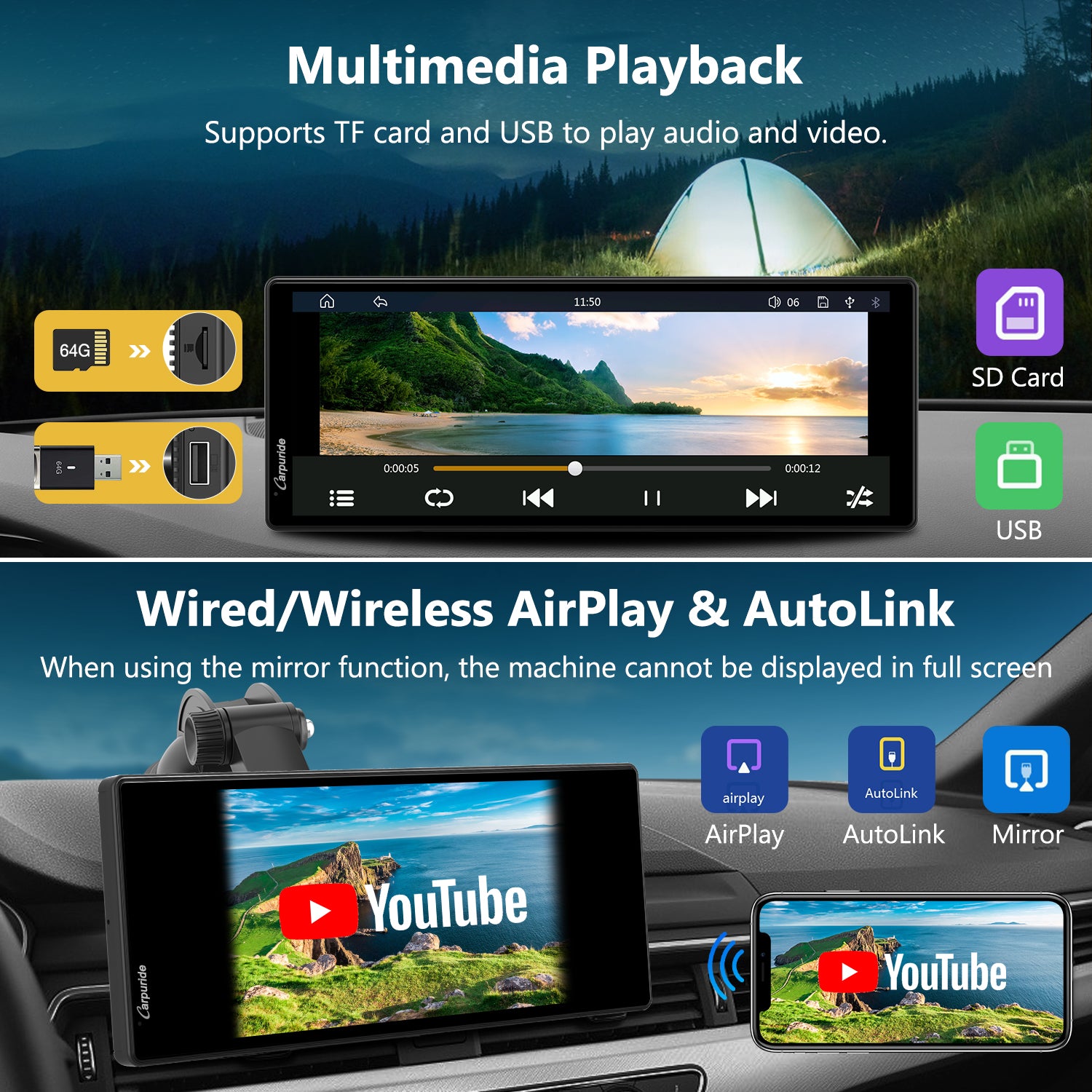 Portable Wireless Car Stereo Screen with Backup Camera