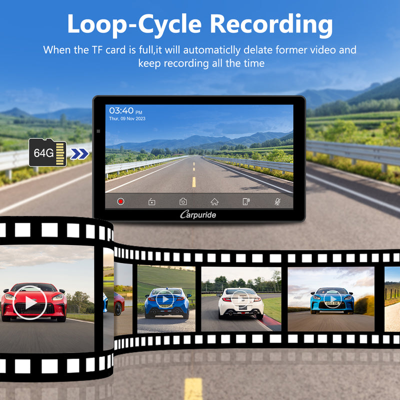 bluetooth touchscreen car radio with loop-cycle recording