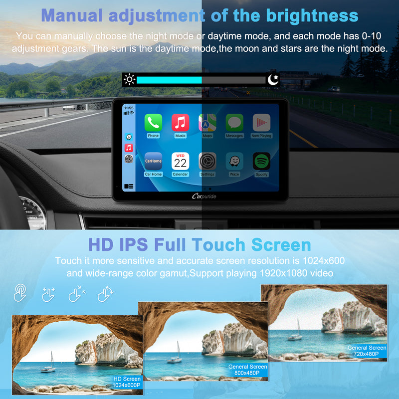 CARPURIDE C3 Portable Smart Multimedia Dashboard Console with Detachable Sunshade