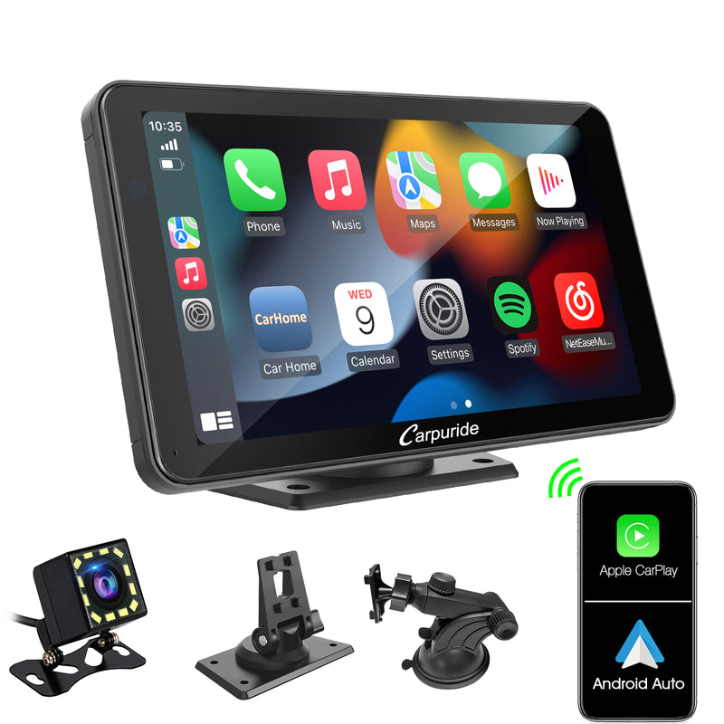 CARPURIDE Car Stereo with Wireless Apple CarPlay&Android Auto,Plug and Play Quick Install, Suitable for All Cars, 7 Inch IPS Touch Screen, Multimedia Player with Bluetooth, Mirror Link, Backup Camera