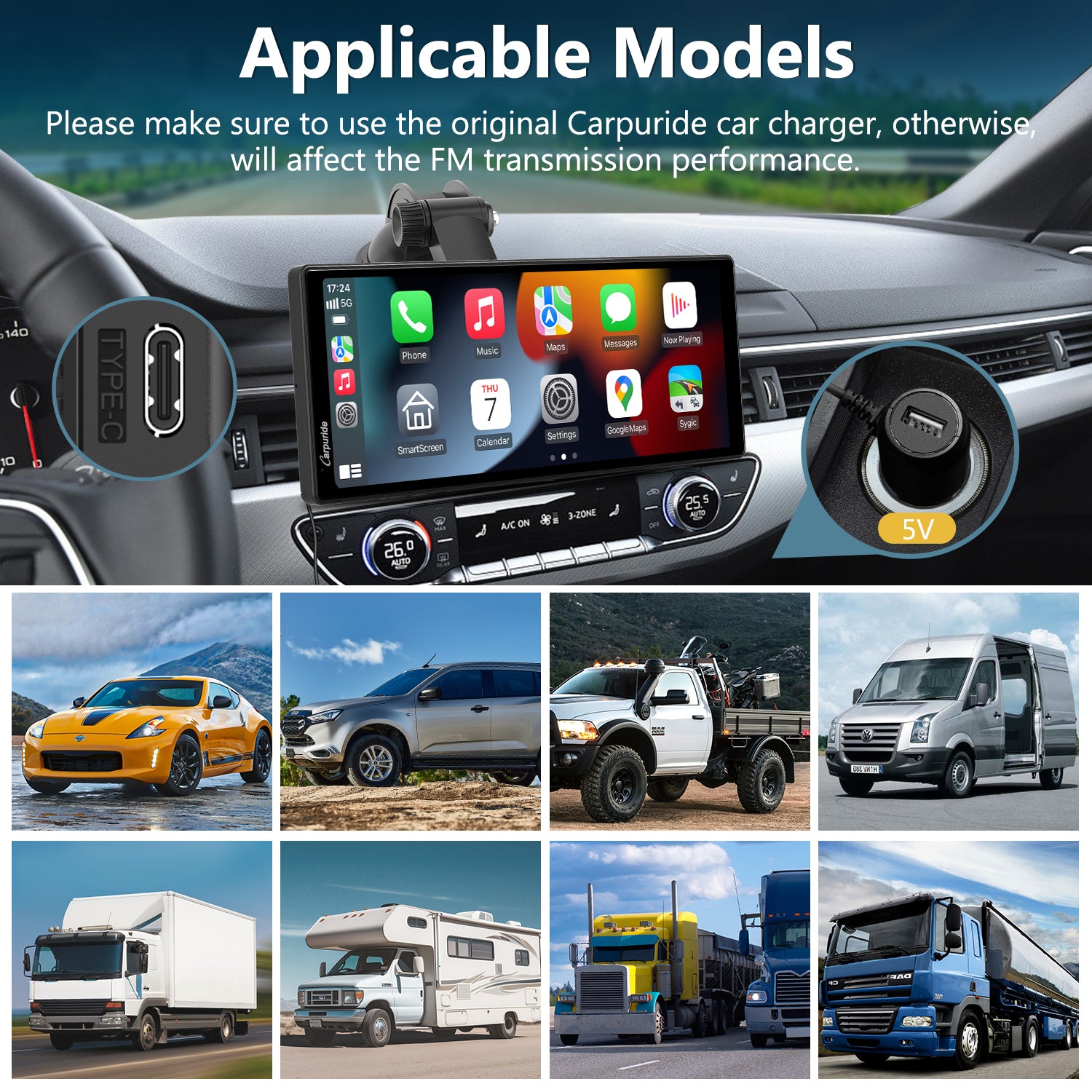 Wireless Multimed Portable Wireless Car Stereo Screen with Backup Camera