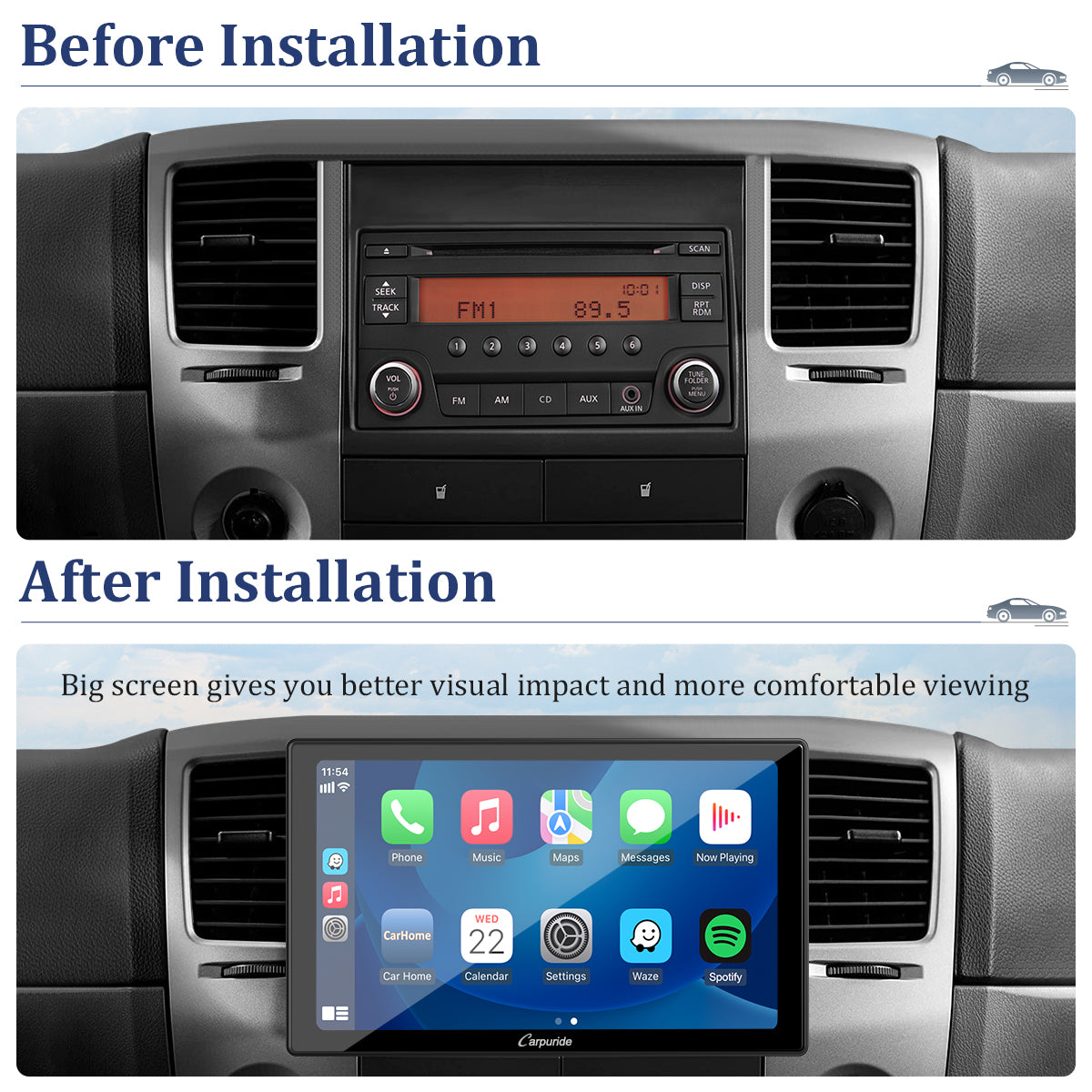 Carpuride YT09S Double Din Autoradio met Draadloze CarPlay & Android Auto, 9 IPS Touchscreen, GPS-Navigatie, BT, USB, FM, Achteruitrijcamera, SWC