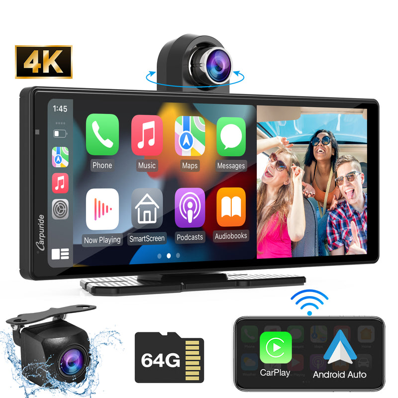 Carpuride w903 with 350 degree rotatable front camera & dash cam support carplay & android auto