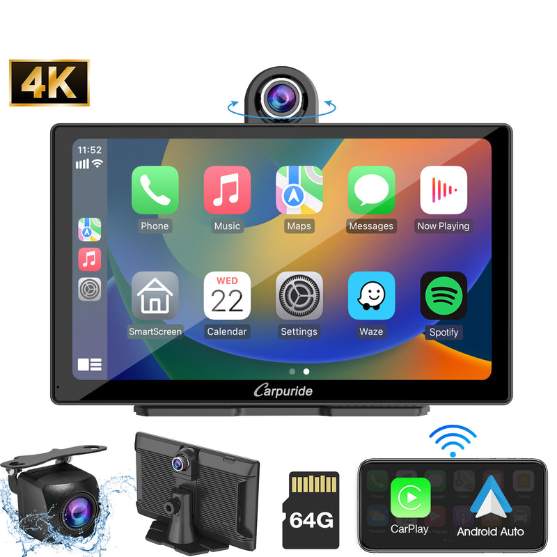 Carpuride w905 with 350 degree rotatable front camera & dash cam support carplay & android auto