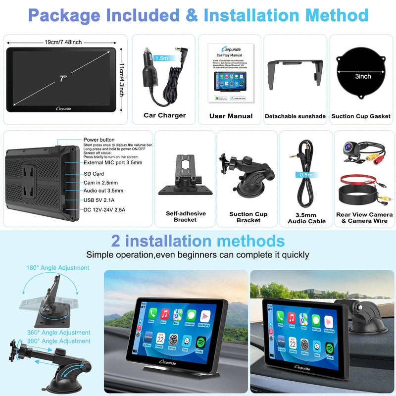 CARPURIDE C3 Portable Smart Multimedia Dashboard Console with Detachable Sunshade