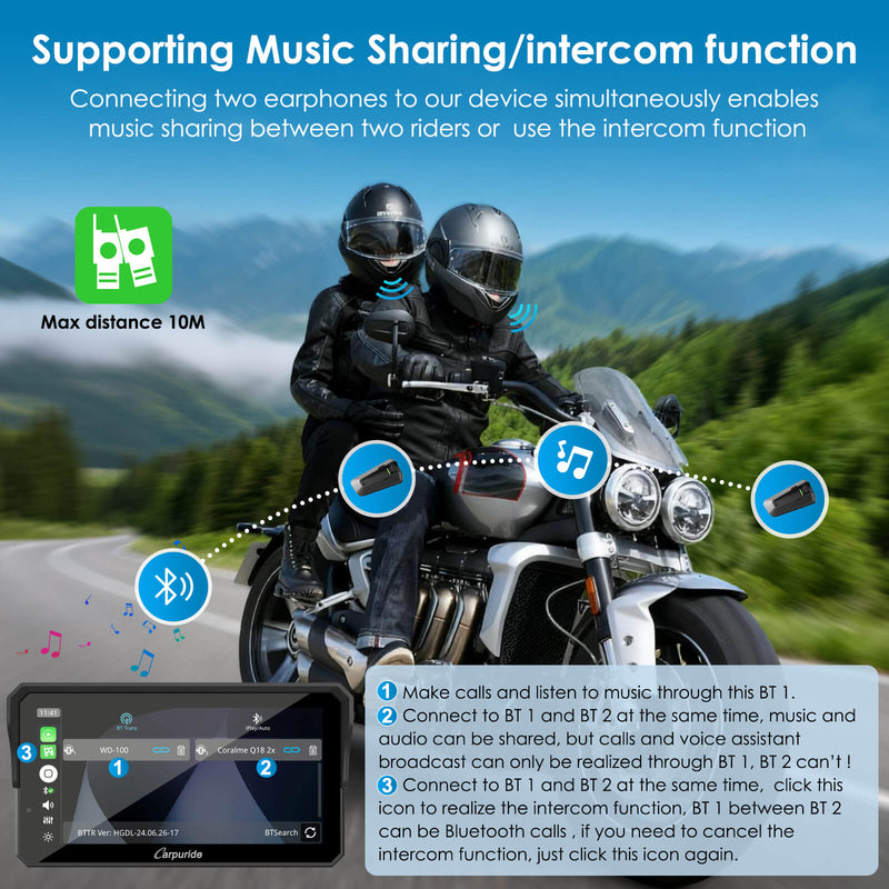 Pre-Order: Carpuride W602S Pro– Plug-and-Play Motorcycle Stereo with Easy-Mount & Removal Bracket, Styled Like a Navigation Bracket