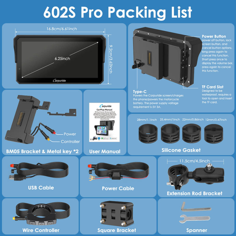 Pre-Order: Carpuride W602S Pro– Plug-and-Play Motorcycle Stereo with Easy-Mount & Removal Bracket, Styled Like a Navigation Bracket