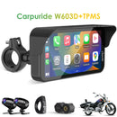 Carpuride W603D with TPMS Option | Wireless Portable Motorcycle Stereo with HD Dual Cameras