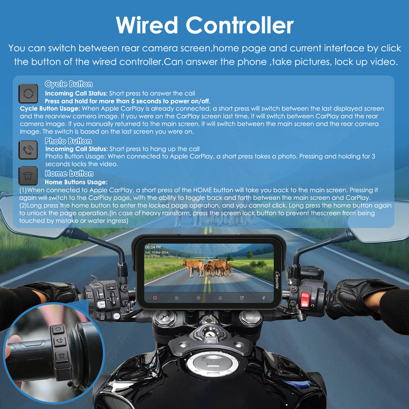 Carpuride W603DS with Optional TPMS | 6-Inch Motorcycle CarPlay | Plug