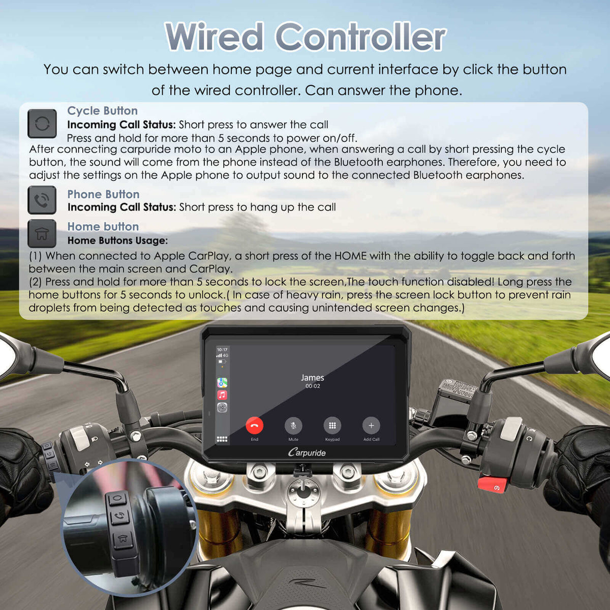 Carpuride 最新モデル 702RS Pro バイク用スマートモニター Motorcycle CarPlay with Radar BSD | 702RS Pro Plug-and-Play