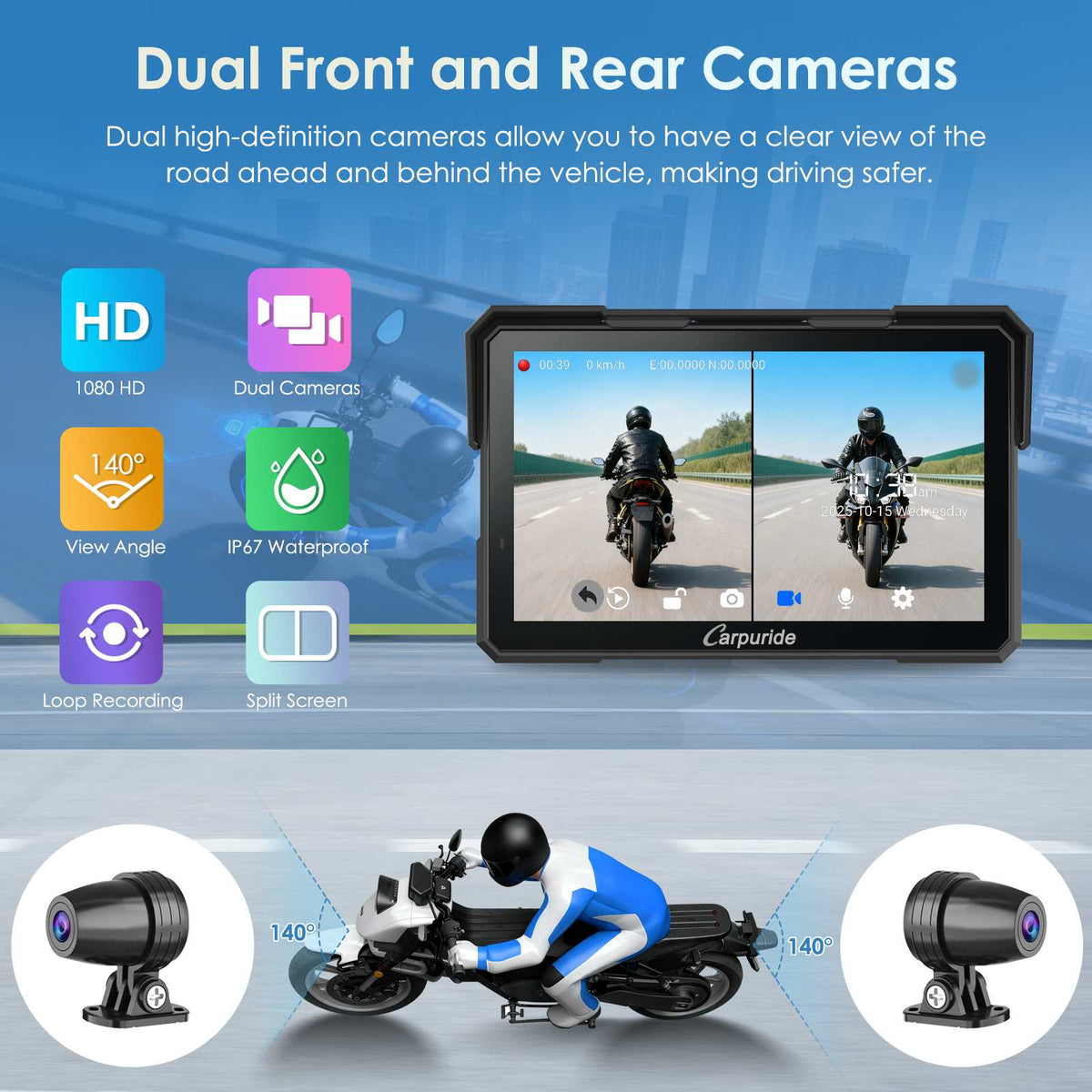 W702 Plus Motorcycle Stereo - Install Apps, Built-in GPS, Dual Cameras &  Android 14