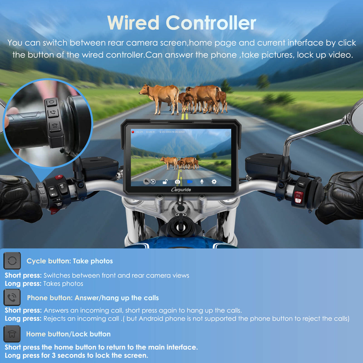 W702 Plus Motorcycle Stereo - Install Apps, Built-in GPS, Dual