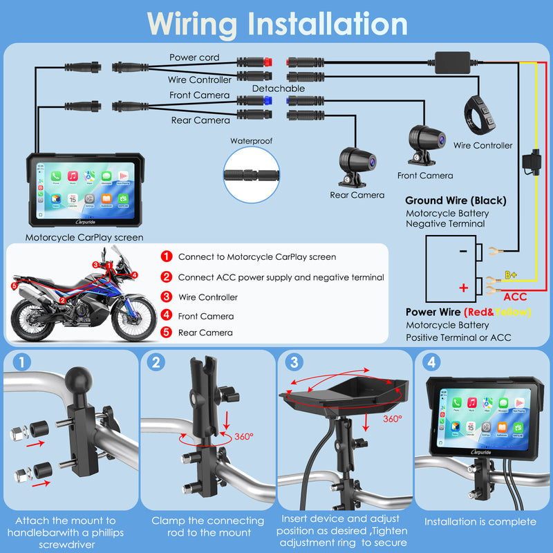 Pre-Order: Carpuride W702 Plus Wireless Portable Motorcycle Stereo with 4+64G Android System&HD Dual Cameras, Built-in GPS Module