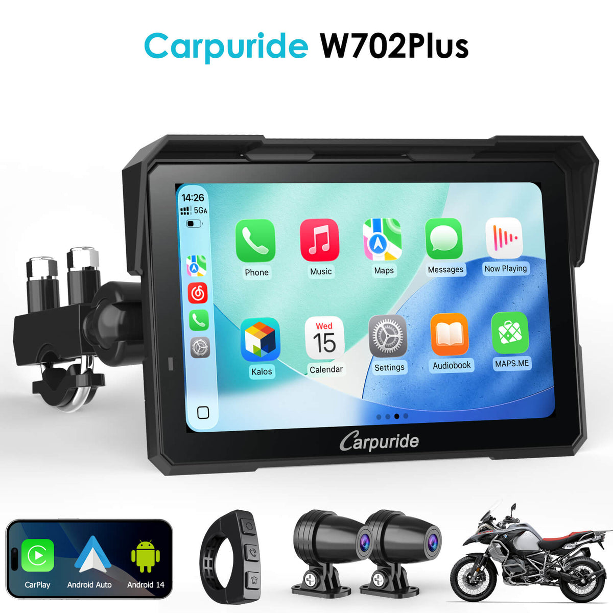 W702 Plus Motorcycle Stereo - Install Apps, Built-in GPS, Dual
