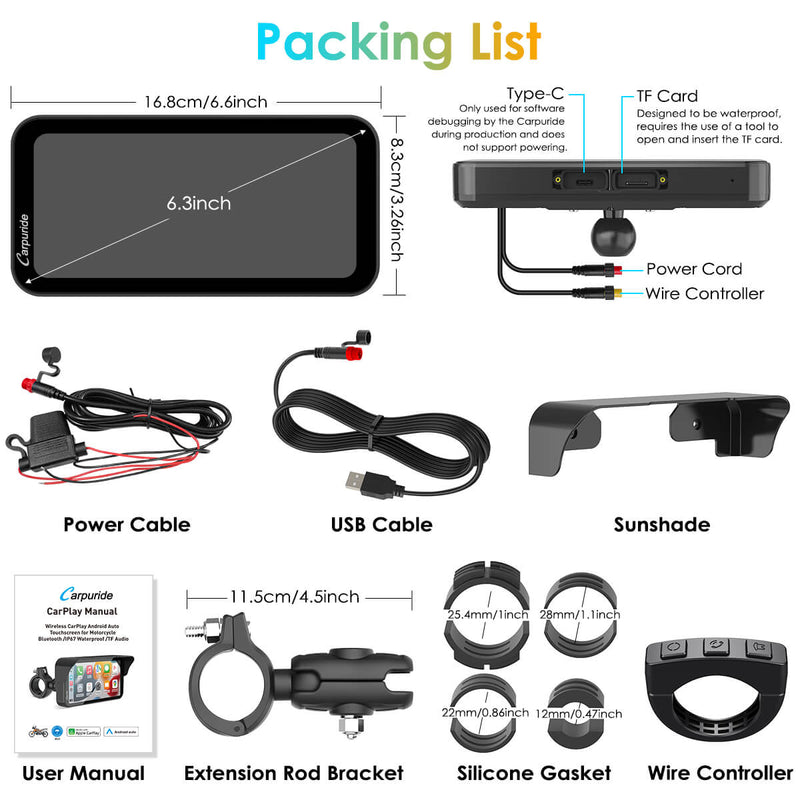 Carpuride W603 Wireless Portable Waterproof IP67 Motorcycle Stereo