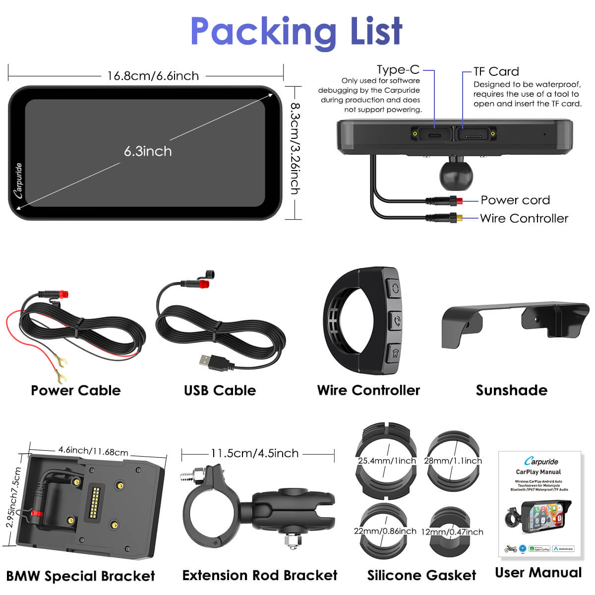 Carpuride W603B | Original Navigation Mount | Wired Control